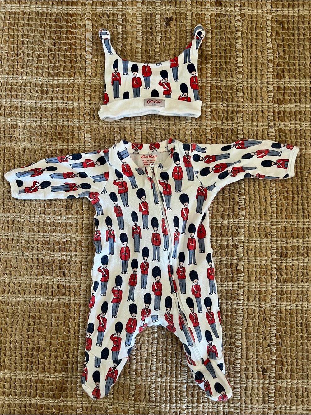 Cath Kidston Red, Navy & White Soldier Print Baby Footie with Matching Hat